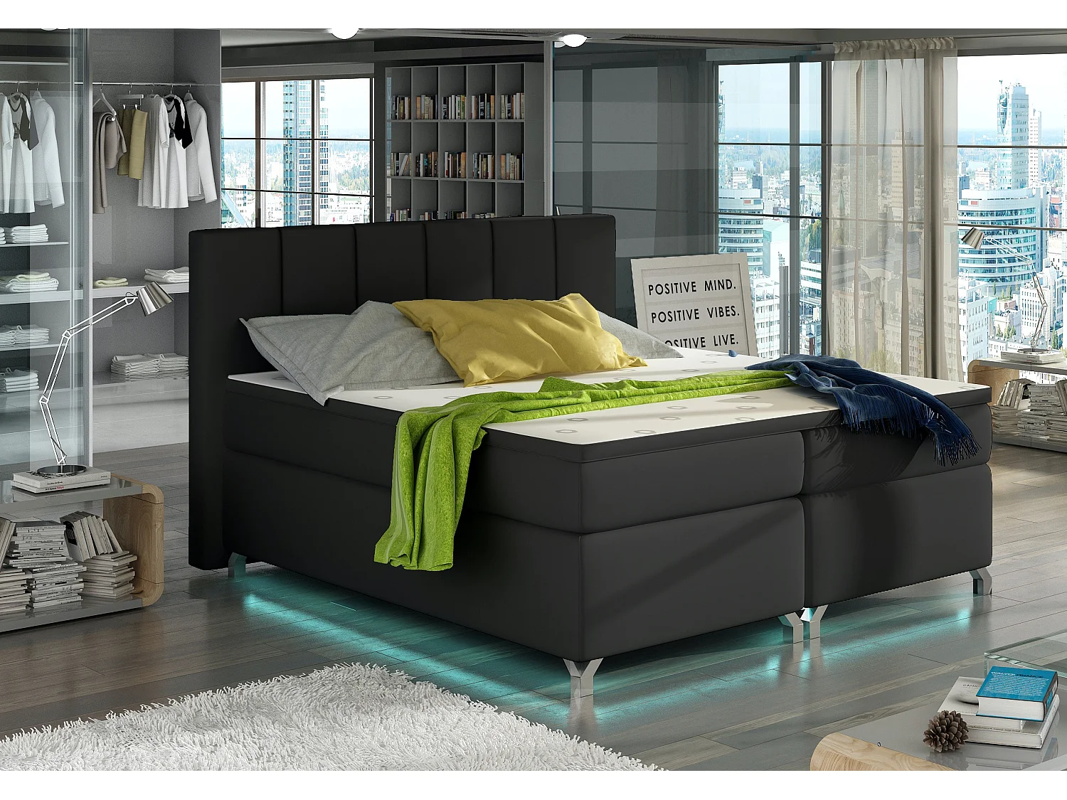 Lit boxspring 180x200 simili cuir noir Balfor