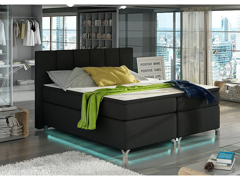 Lit boxspring 140x200 tissu noir Balfor