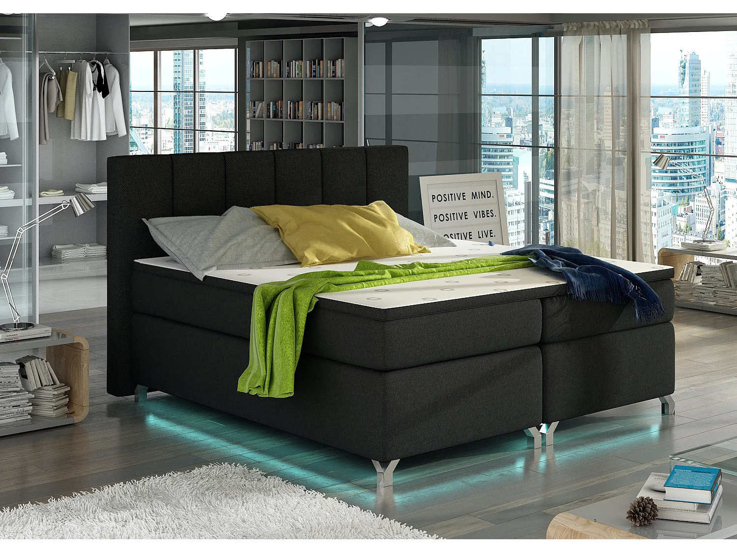 Lit boxspring 140x200 tissu noir Balfor