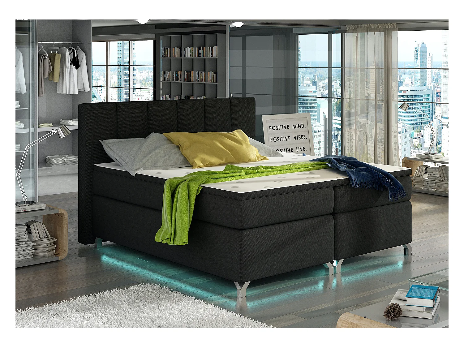 Lit boxspring 140x200 tissu noir Balfor