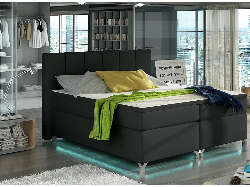 Lit boxspring 140x200 simili cuir noir Balfor