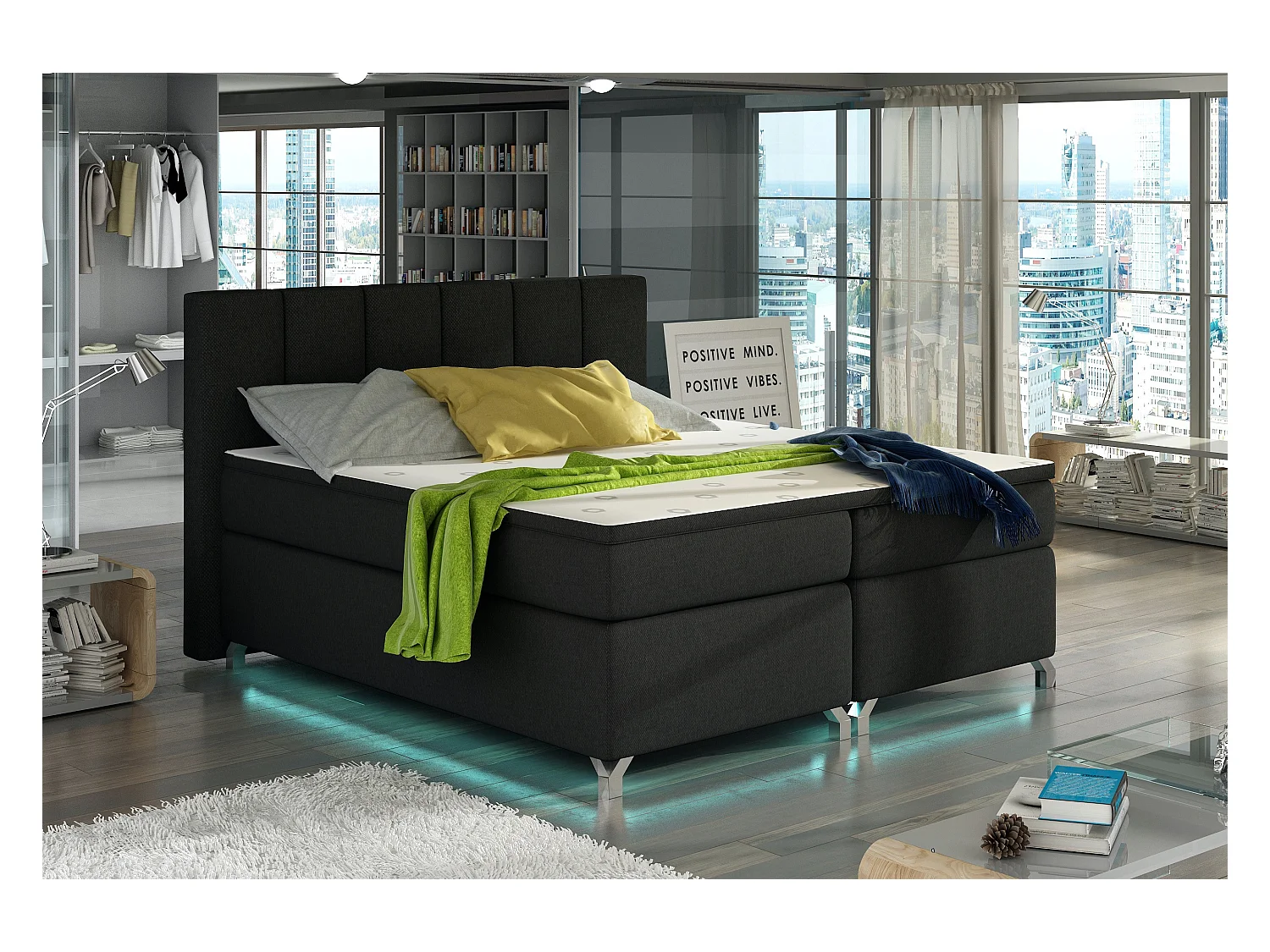 Lit boxspring 180x200 simili tissu noir Balfor