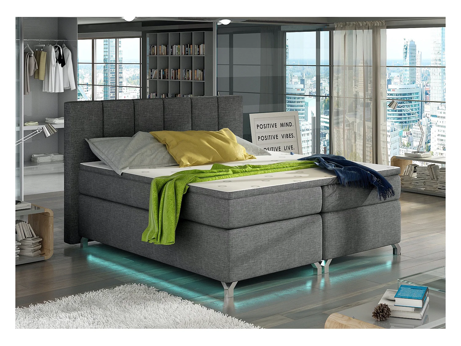 Lit boxspring 180x200 tissu anthracite Balfor