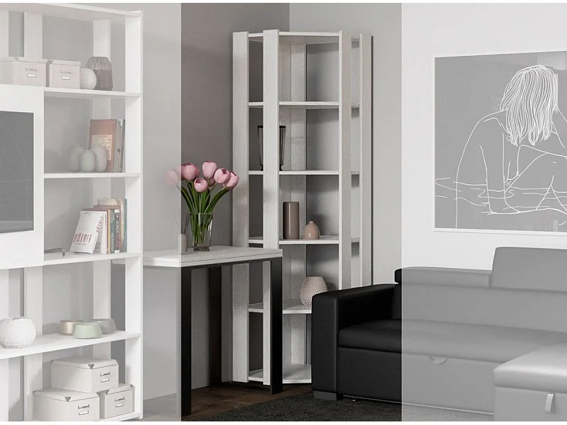 Bibliothèque d'angle 5 niveaux frêne blanc Kalo B L 60cm