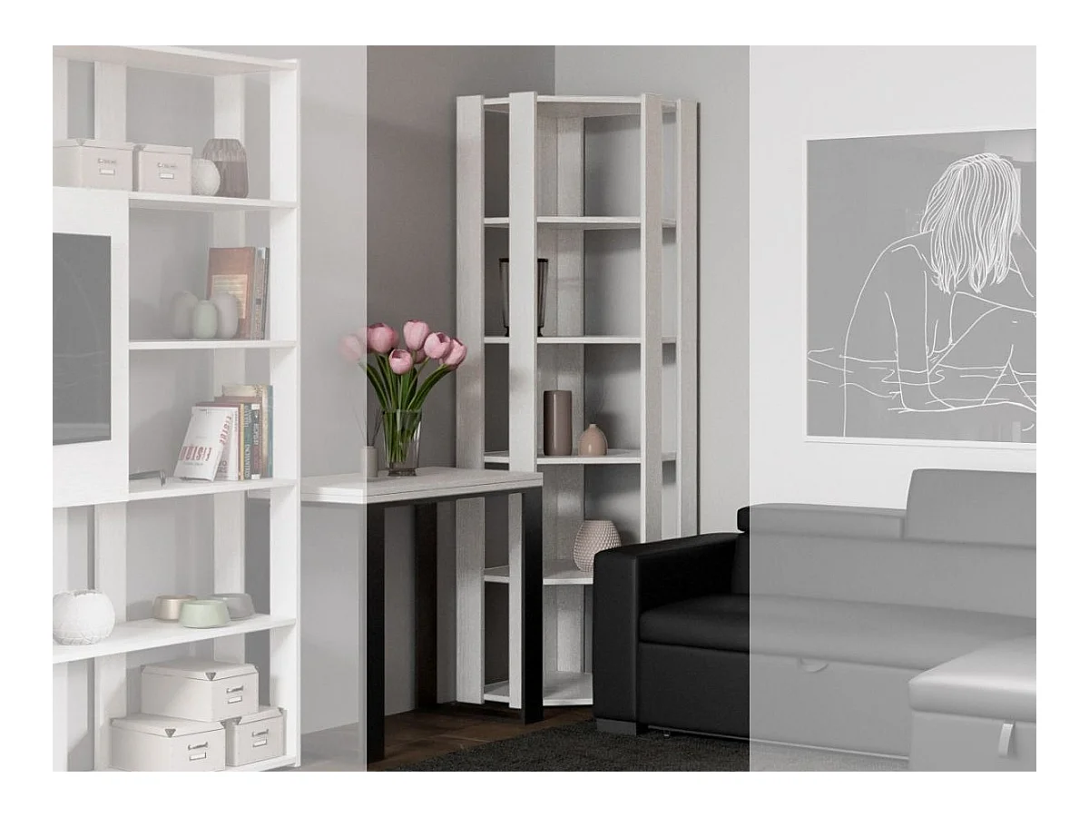 Bibliothèque d'angle 5 niveaux frêne blanc Kalo B L 60cm