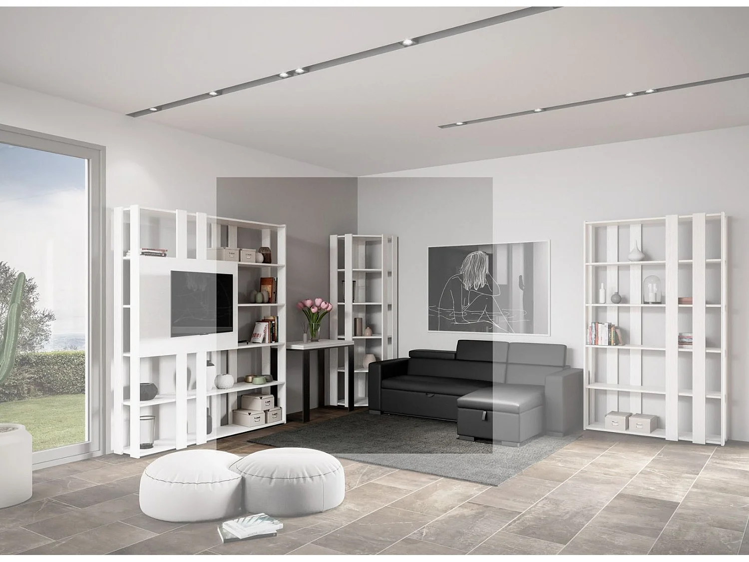 Bibliothèque d'angle 5 niveaux frêne blanc Kalo B L 60cm