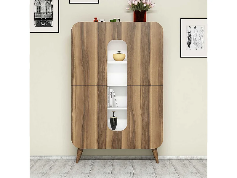 Bibliothèque 2 portes Turingo Bois Naturel et Blanc