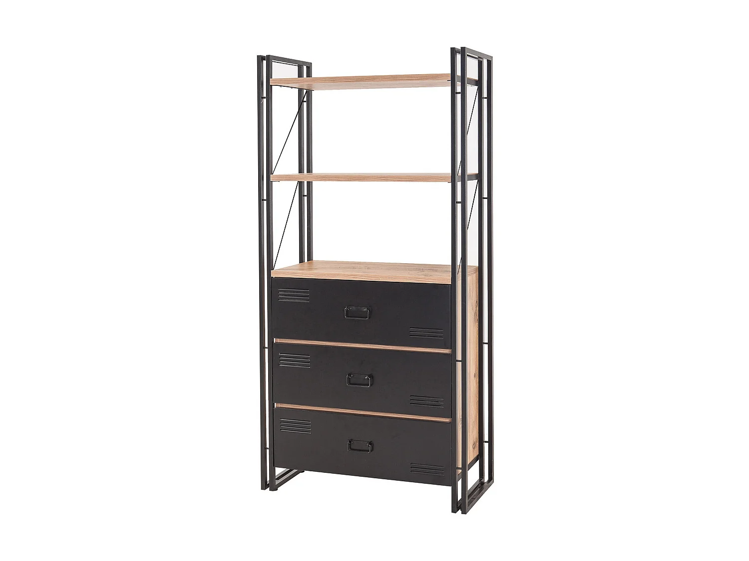 Etagère bibliothèque en bois naturel et métal noir Volka 90cm