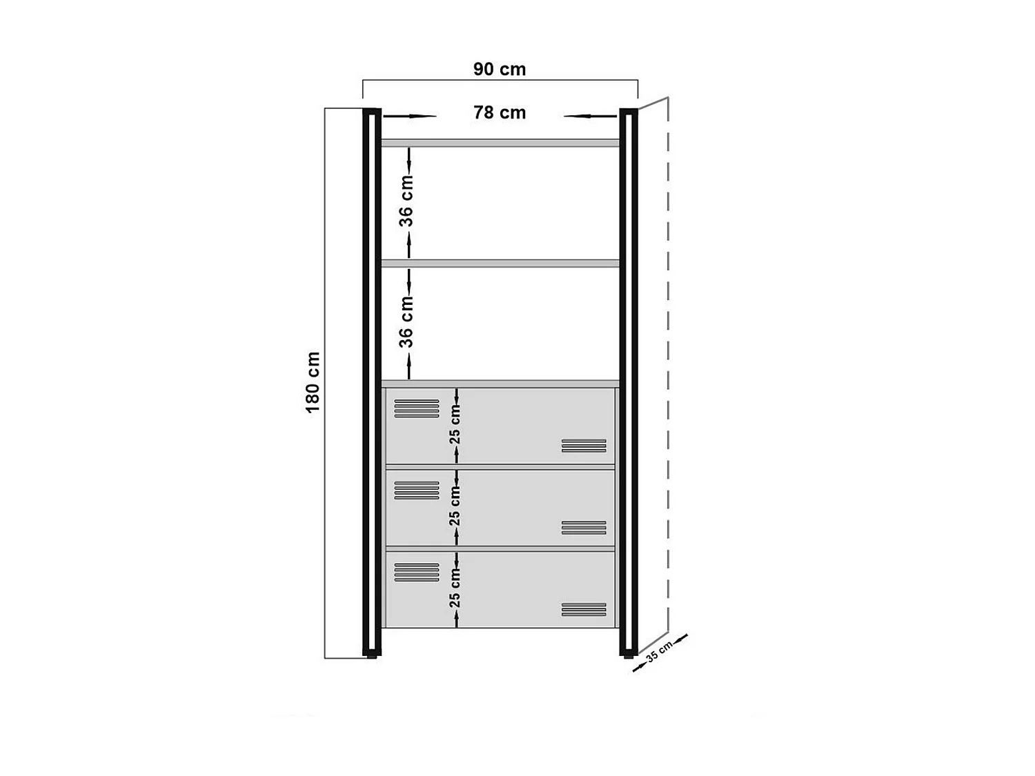 Etagère bibliothèque en bois naturel et métal noir Volka 90cm