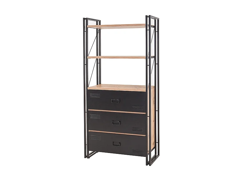 Etagère bibliothèque en bois naturel et métal noir Volka 90cm