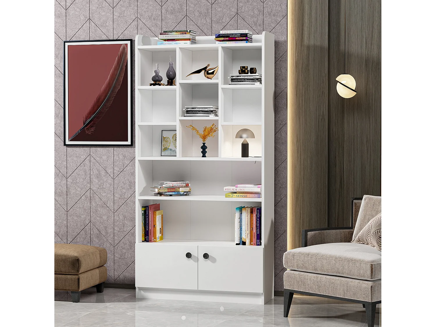 Étagère bibliothèque bllanche Tika 90cm