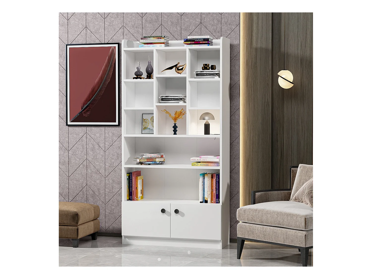 Étagère bibliothèque bllanche Tika 90cm