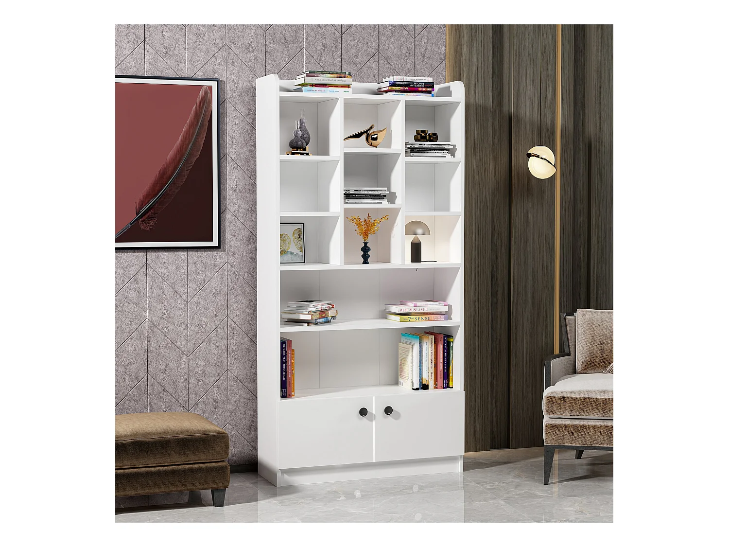 Étagère bibliothèque bllanche Tika 90cm