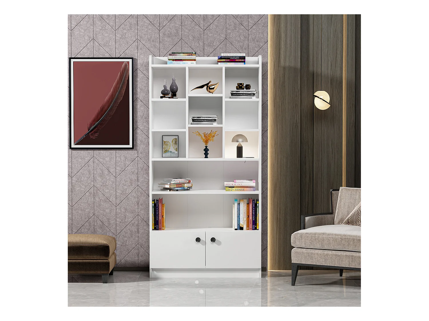Étagère bibliothèque bllanche Tika 90cm