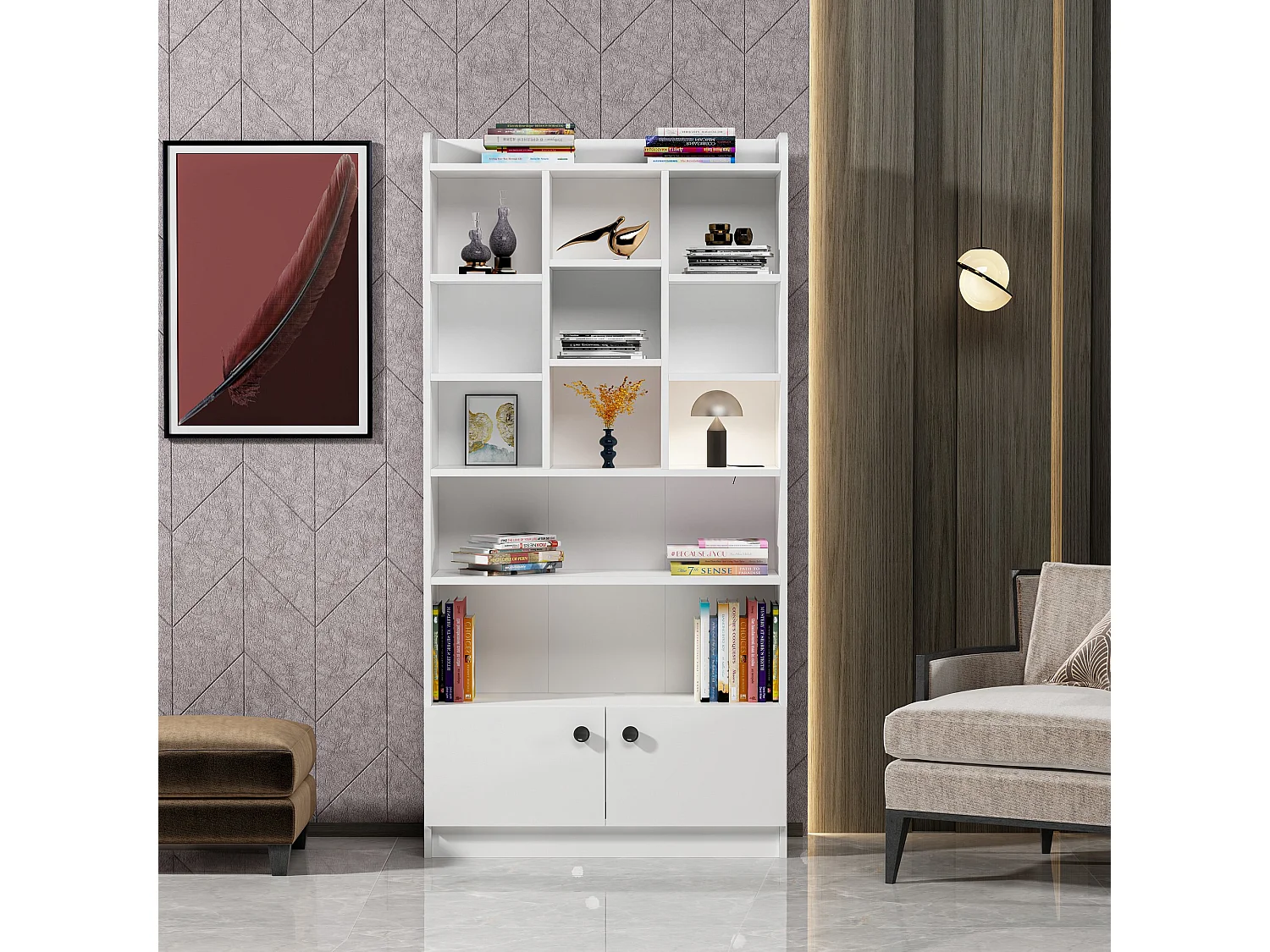 Estante de estilo escandinavo – 90 x 180 x 30 cm – branca – painel de partículas revestido de melamina