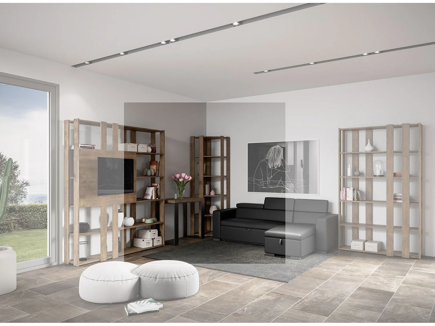 Bibliothèque d'angle 5 niveaux bois noyer Kalo B L 60cm