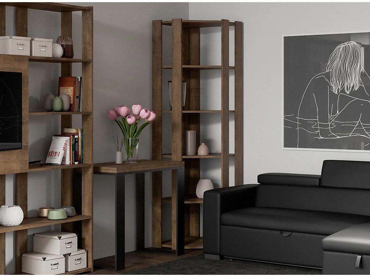 Bibliothèque d'angle 5 niveaux bois noyer Kalo B L 60cm