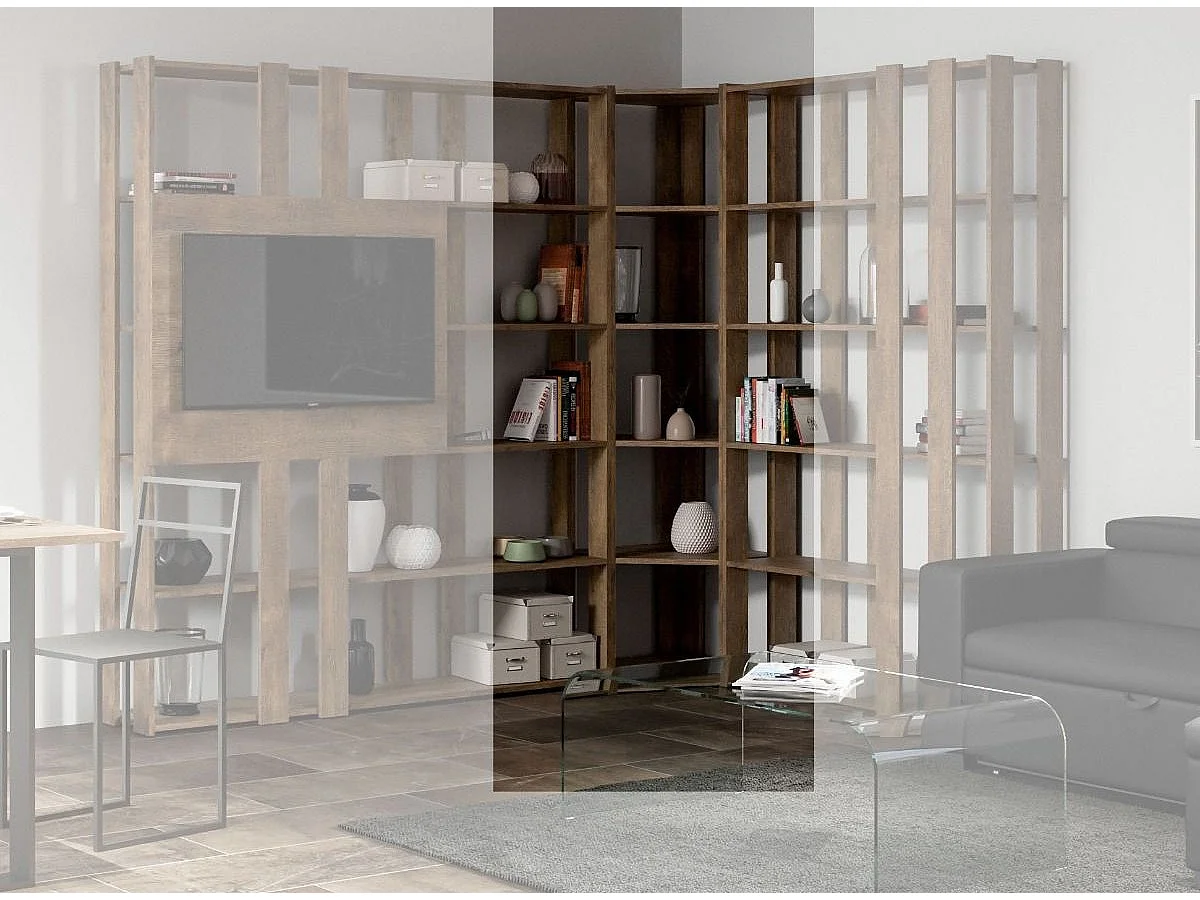 Bibliothèque d'angle 5 niveaux bois noyer Kalo B L 60cm