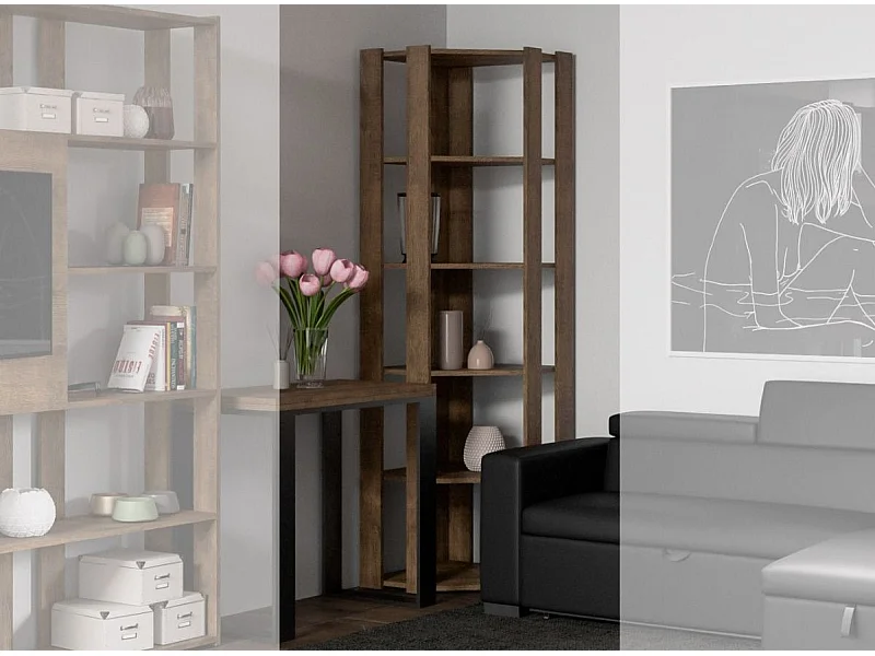 Bibliothèque d'angle 5 niveaux bois noyer Kalo B L 60cm