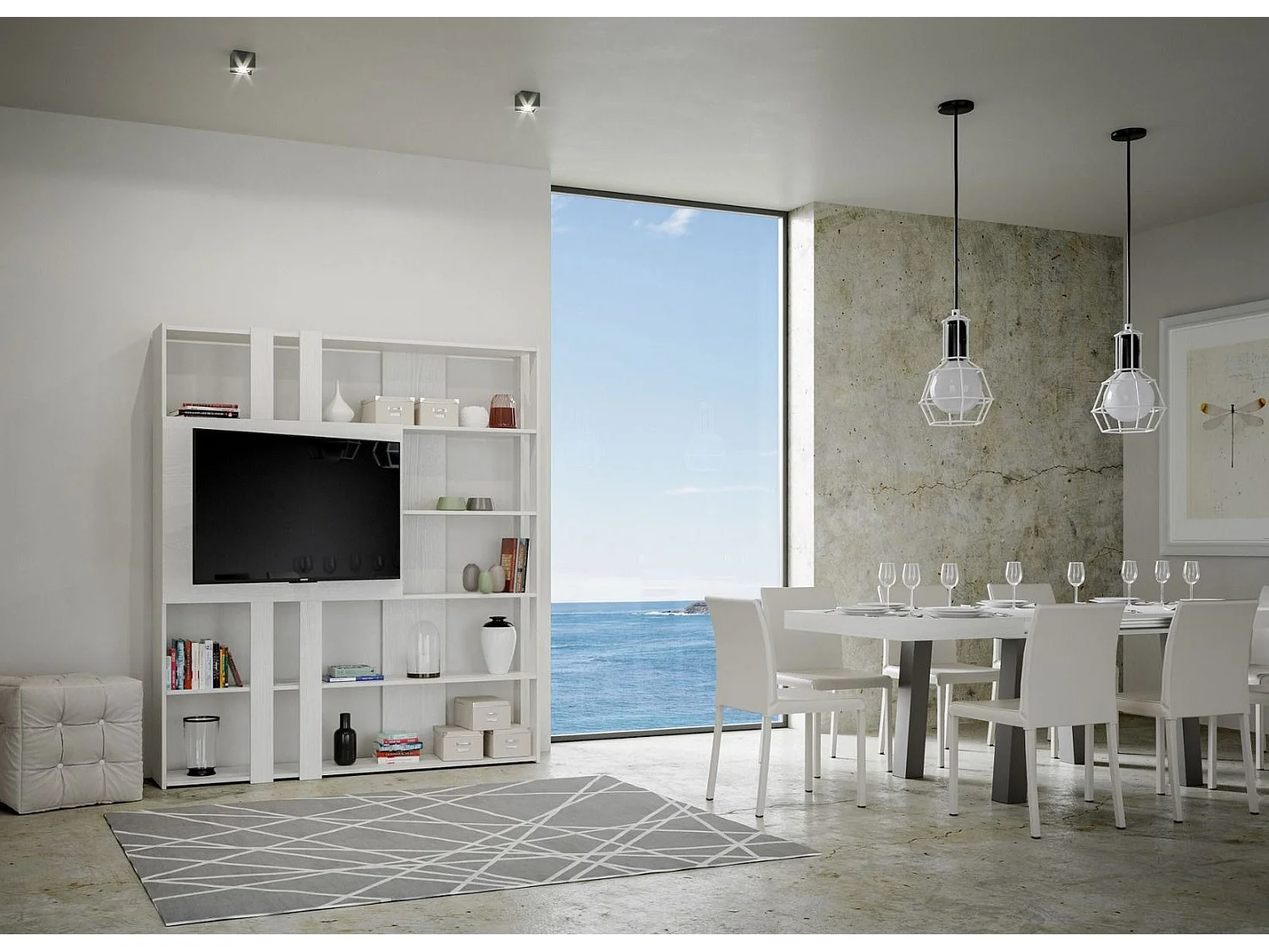 Librería y mueble TV Bamka 178 cm-Color Blanco