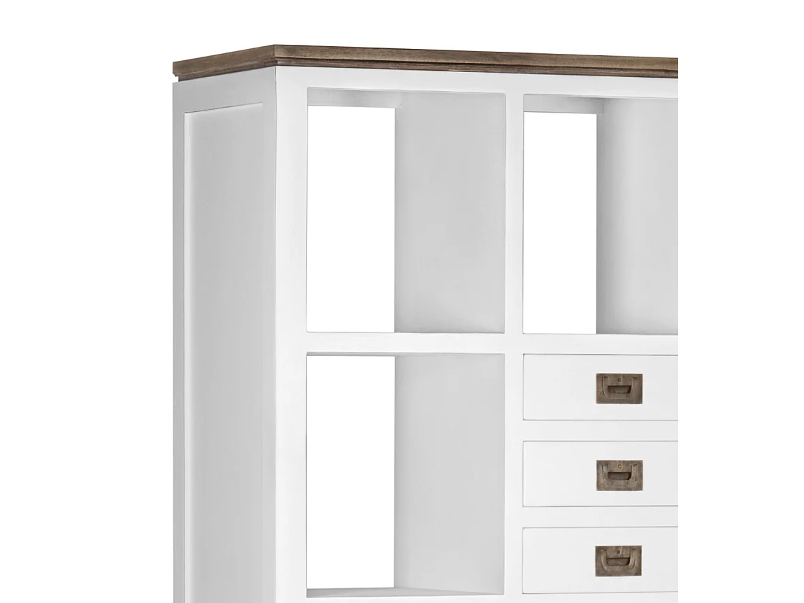 Bibliothèque provençale bois massif de mindi blanc et marron Kirest 110cm