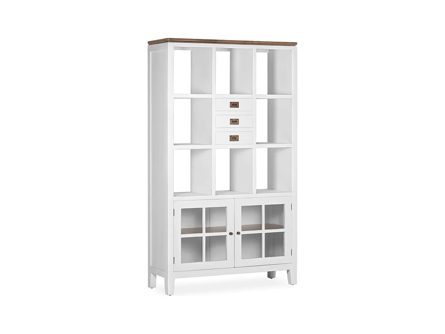 Bibliothèque provençale bois massif de mindi blanc et marron Kirest 110cm