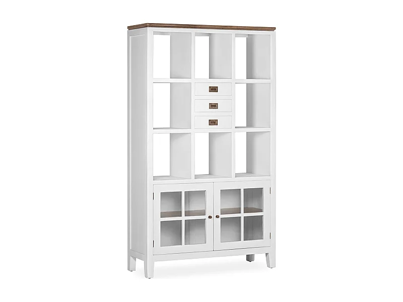 Librería provenzal madera maciza mindi blanco y marrón Kirest 110 cm