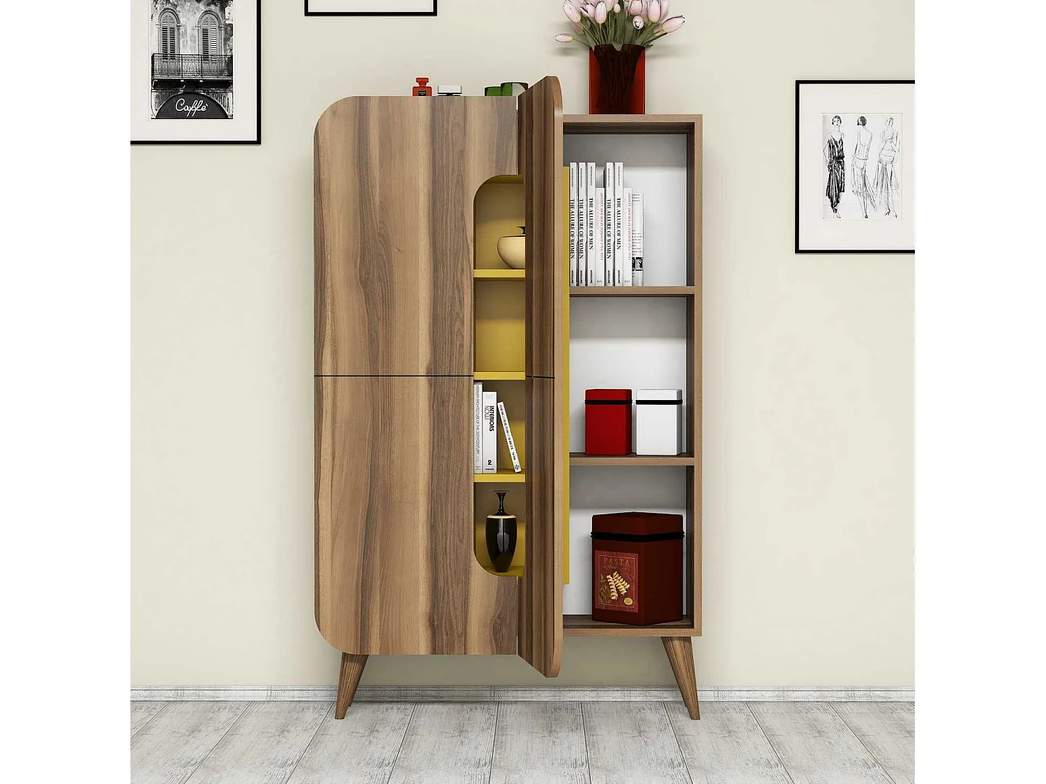 Bibliothèque 2 portes Turingo Bois Naturel et Jaune