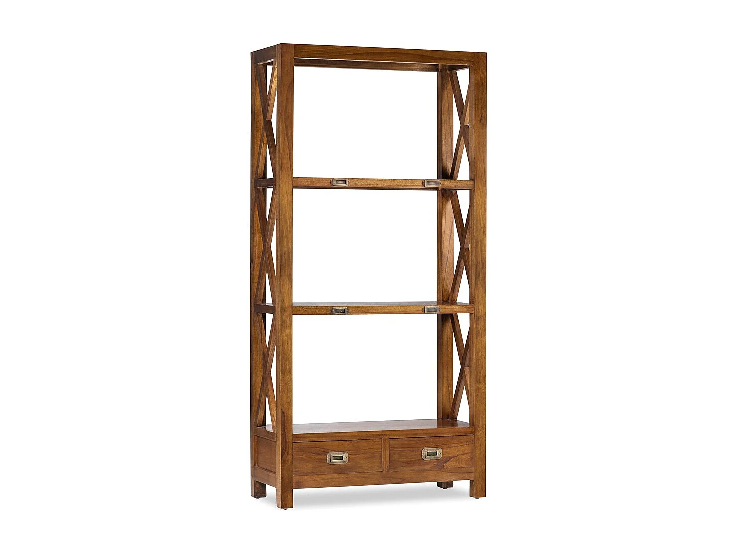 Bibliothèque en bois massif de Mindy 3 niveaux 2 tiroirs Orka 100cm