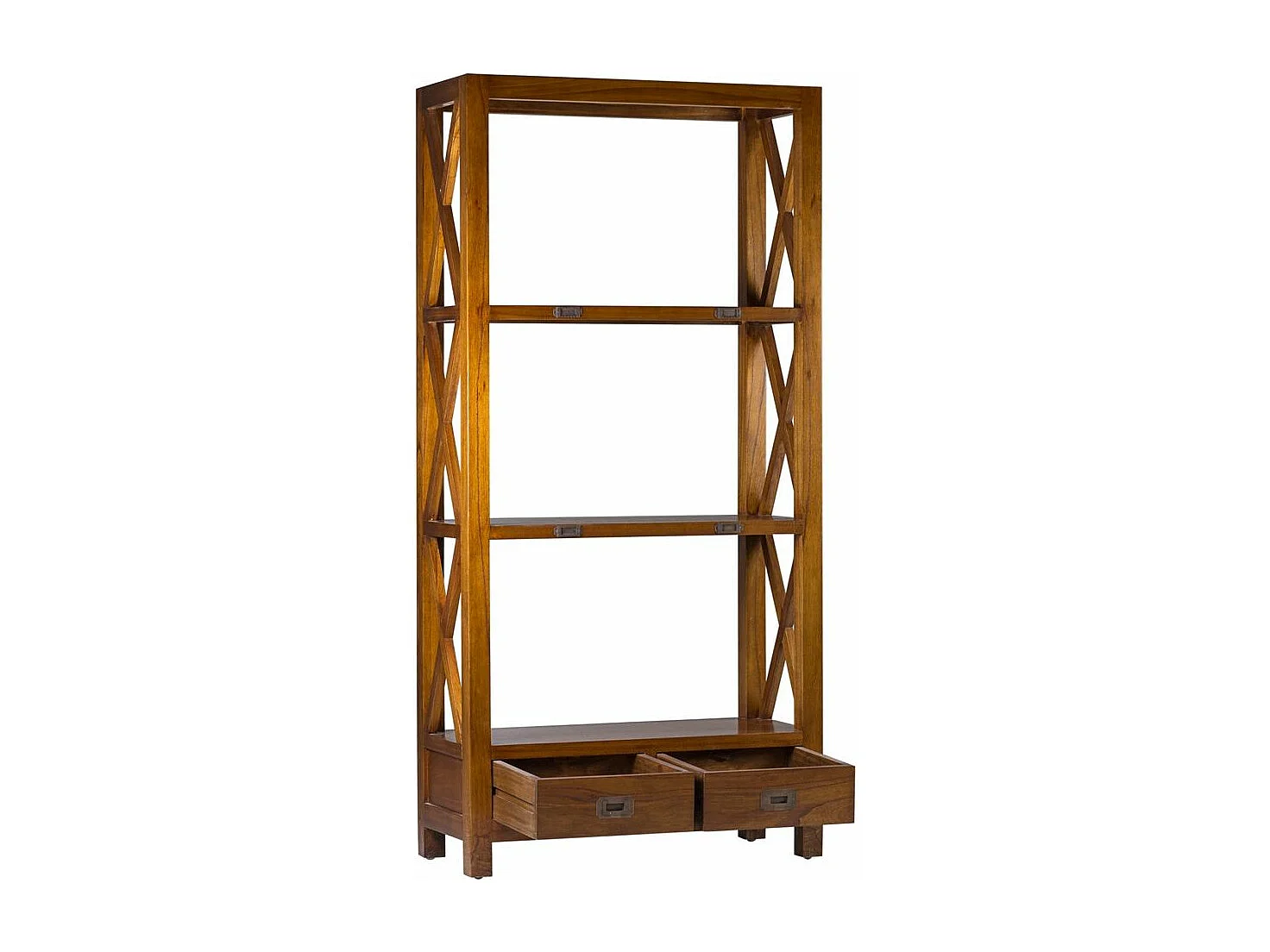 Bibliothèque en bois massif de Mindy 3 niveaux 2 tiroirs Orka 100cm