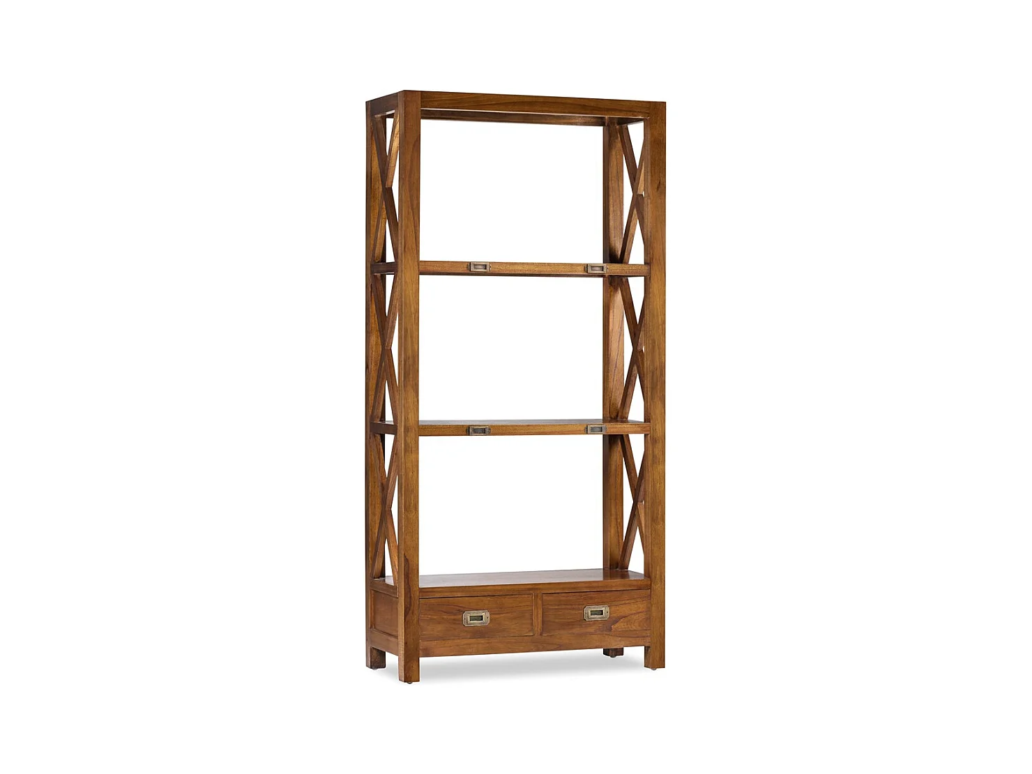Bibliothèque en bois massif de Mindy 3 niveaux 2 tiroirs Orka 100cm