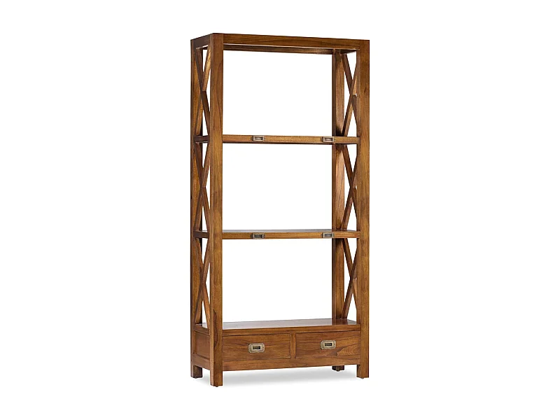 Bibliothèque en bois massif de Mindy 3 niveaux 2 tiroirs Orka 100cm