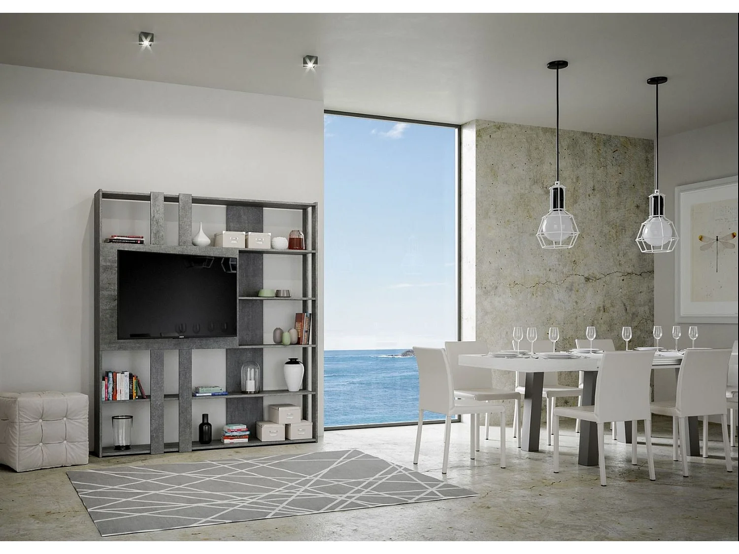 Bibliothèque et meuble TV Bamka 178cm-Couleur Gris ciment