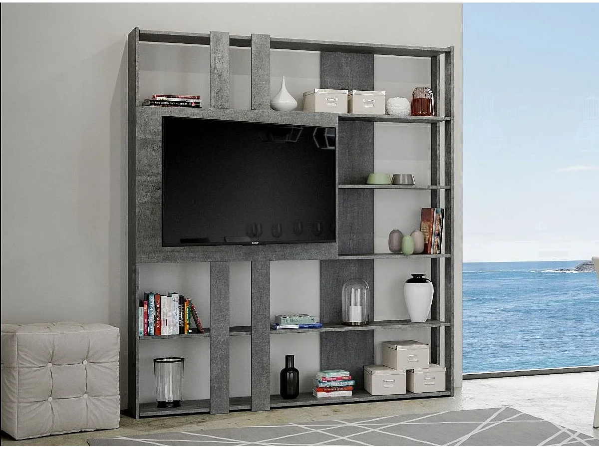 Bibliothèque et meuble TV Bamka 178cm-Couleur Gris ciment