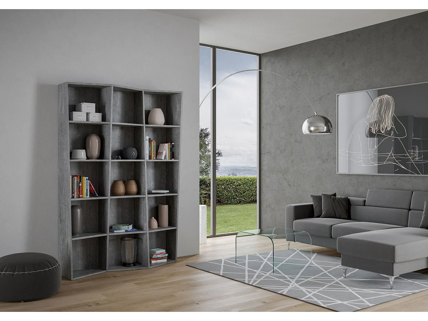 Moderne boekenkast Trek 3-modules Walnoot