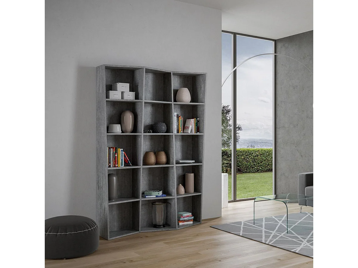 Librería de madera blanca desestructurada Brika 317 cm-Color Gris-Anchura 137 cm