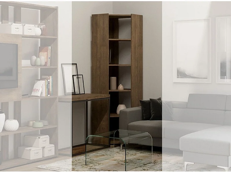 Bibliothèque d'angle 5 niveaux bois noyer Kalo A L 60cm