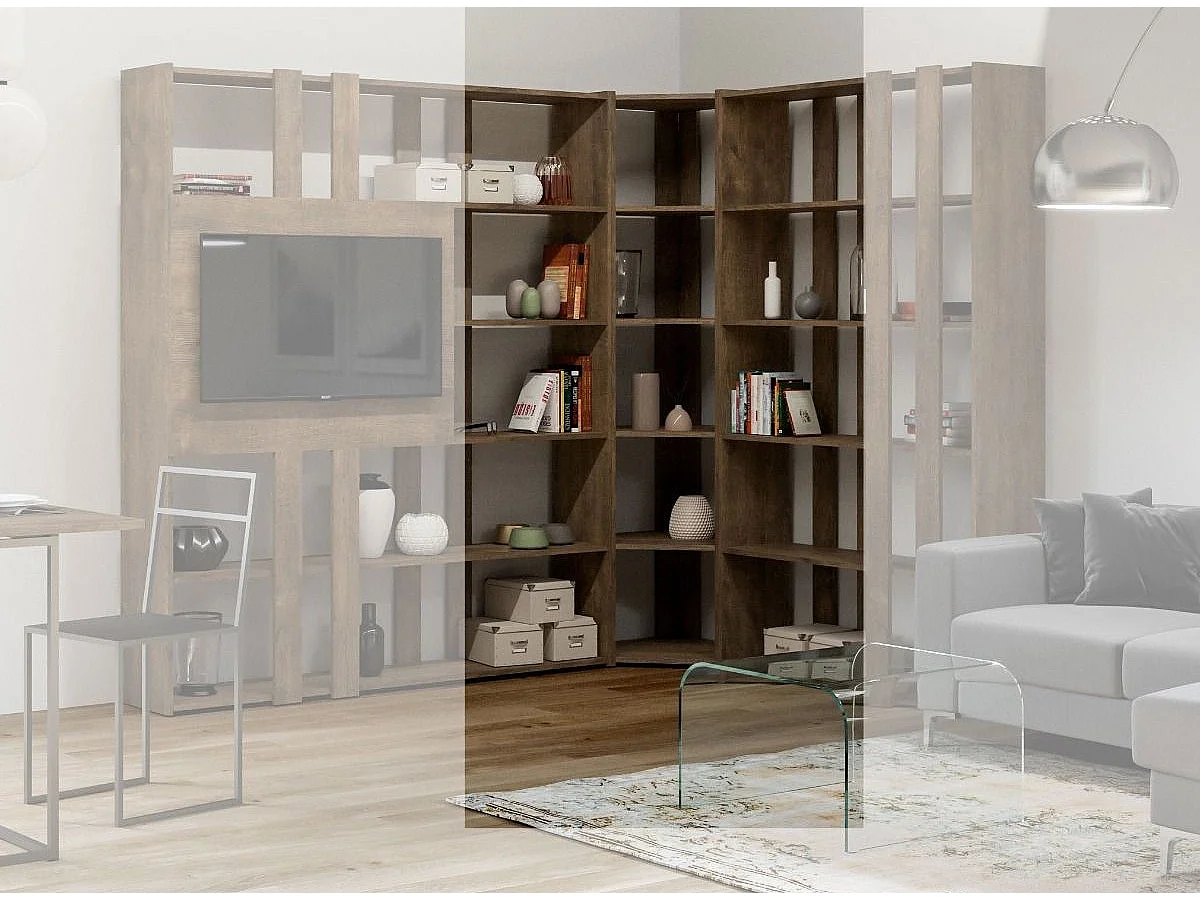 Bibliothèque d'angle 5 niveaux bois noyer Kalo A L 60cm