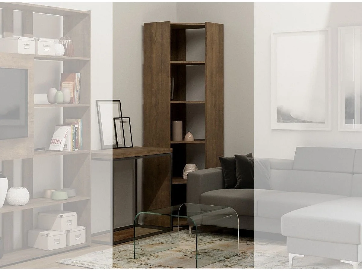 Bibliothèque d'angle 5 niveaux bois noyer Kalo A L 60cm