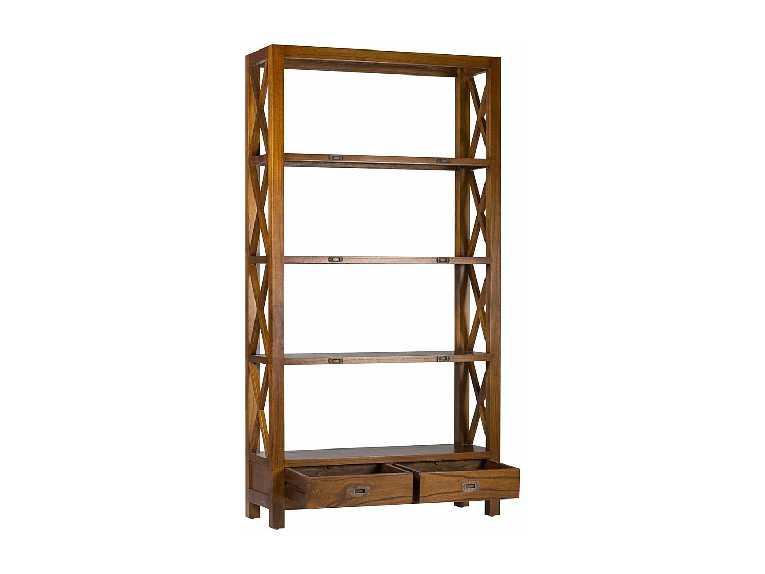 Bibliothèque en bois massif de Mindy 4 niveaux 2 tiroirs Orka 100cm