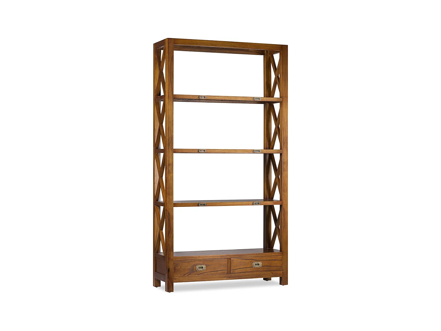 Bibliothèque en bois massif de Mindy 4 niveaux 2 tiroirs Orka 100cm