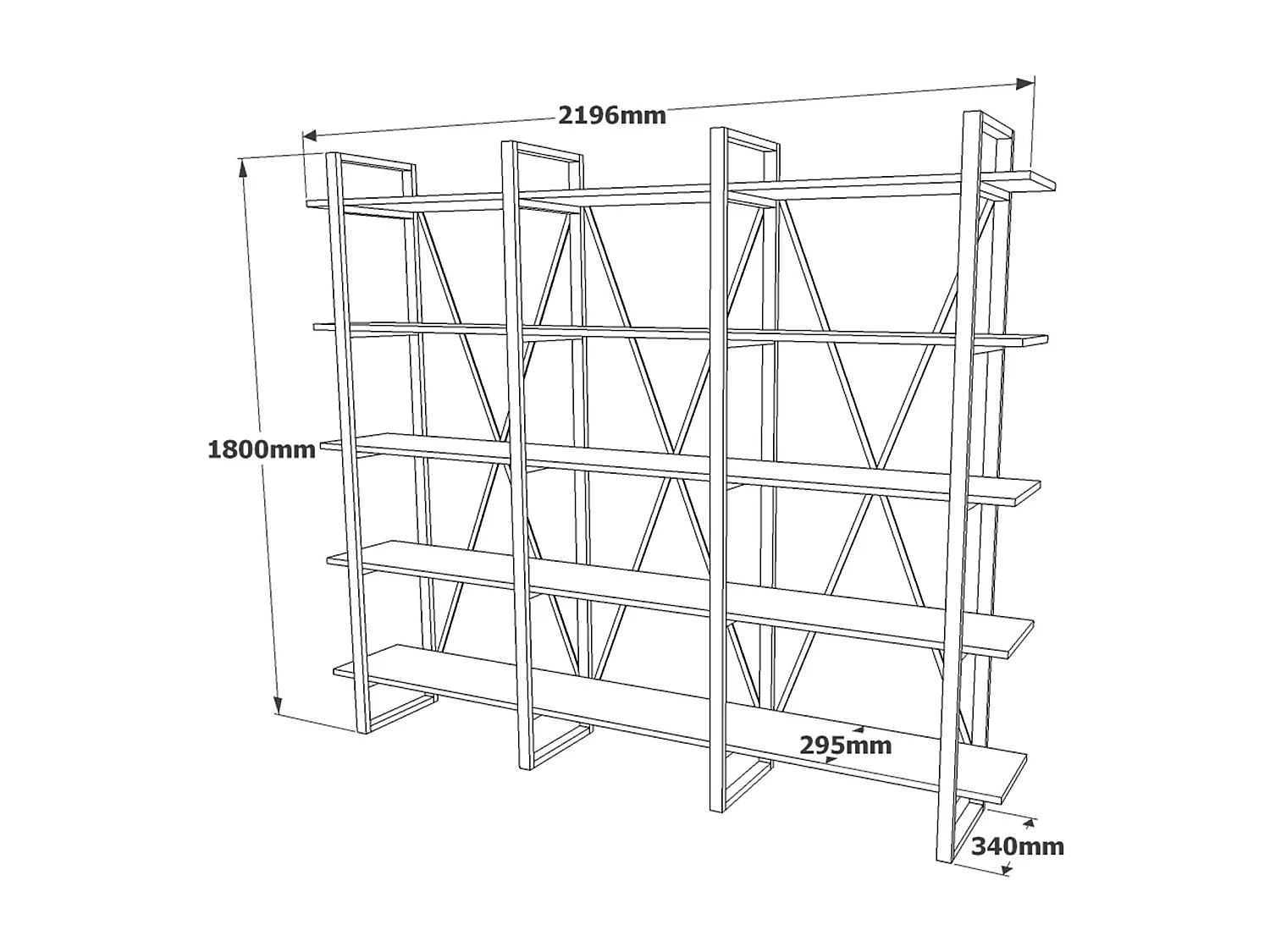 Etagère bibliothèque en bois naturel et métal noir Kinka 220cm