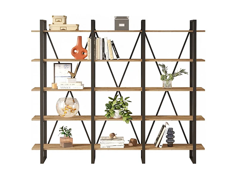 Etagère bibliothèque en bois naturel et métal noir Kinka 220cm