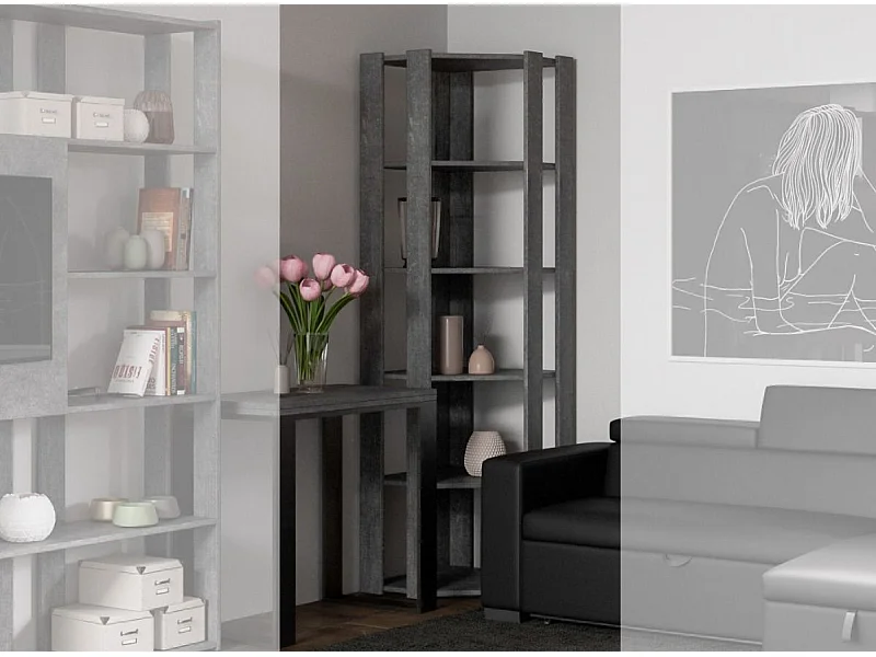 Bibliothèque d'angle 5 niveaux gris béton Kalo B L 60cm