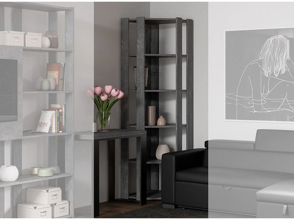 Bibliothèque d'angle 5 niveaux gris béton Kalo B L 60cm