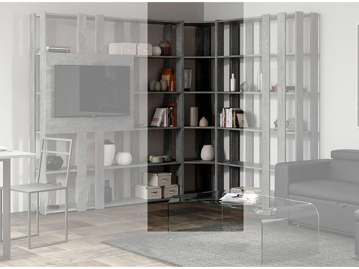 Bibliothèque d'angle 5 niveaux gris béton Kalo B L 60cm