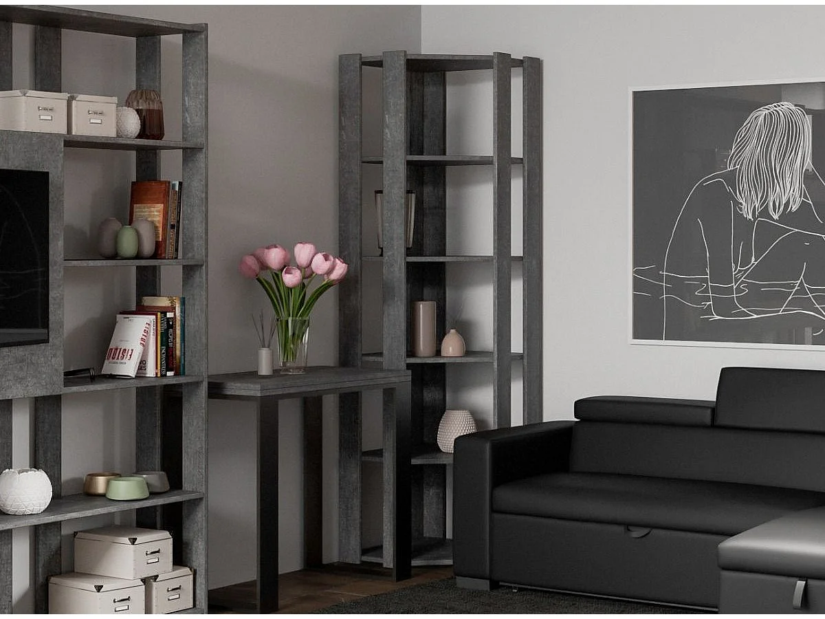 Bibliothèque d'angle 5 niveaux gris béton Kalo B L 60cm