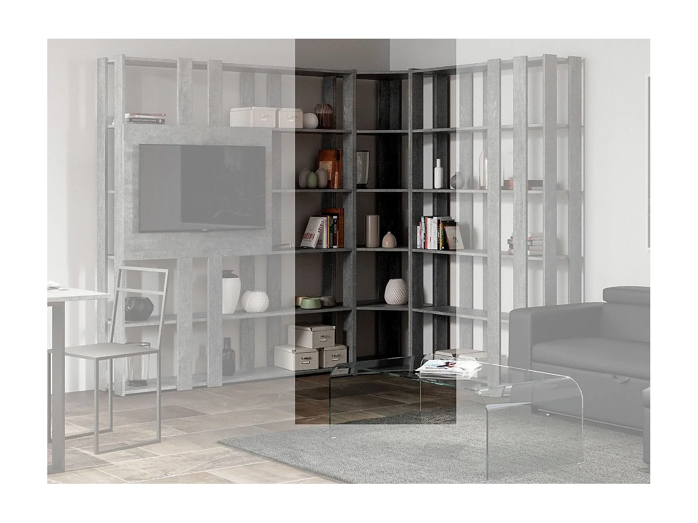 Bibliothèque d'angle 5 niveaux gris béton Kalo B L 60cm