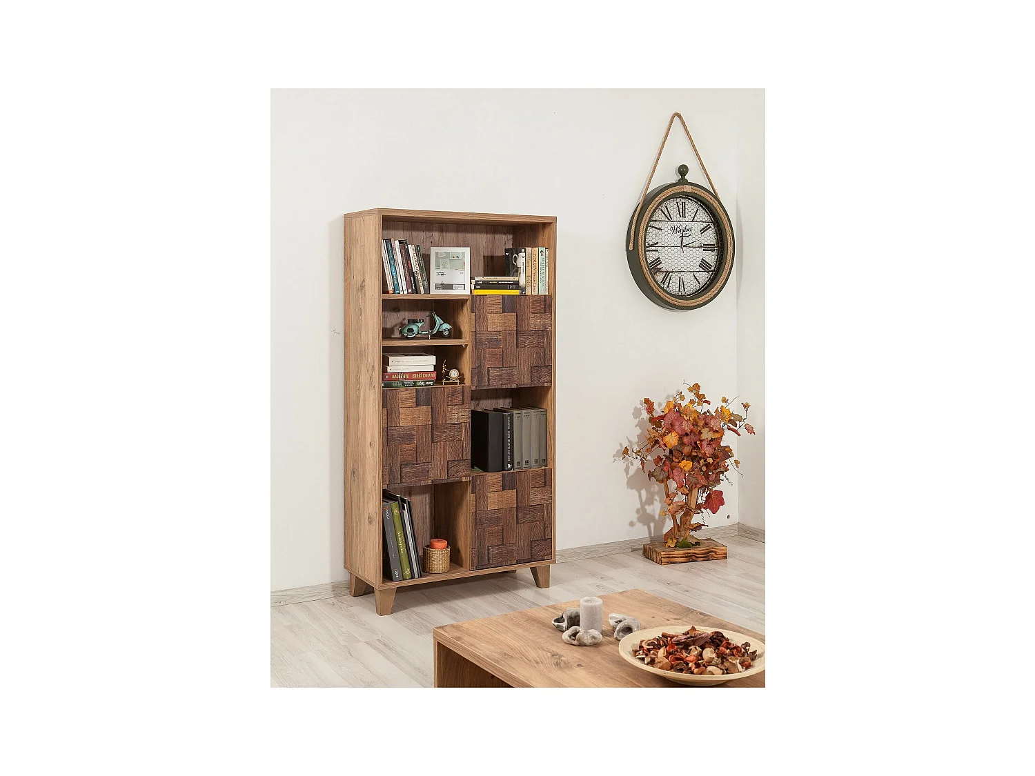 Bibliothèque Casa L80cm Bois Motif Effet planche de bois