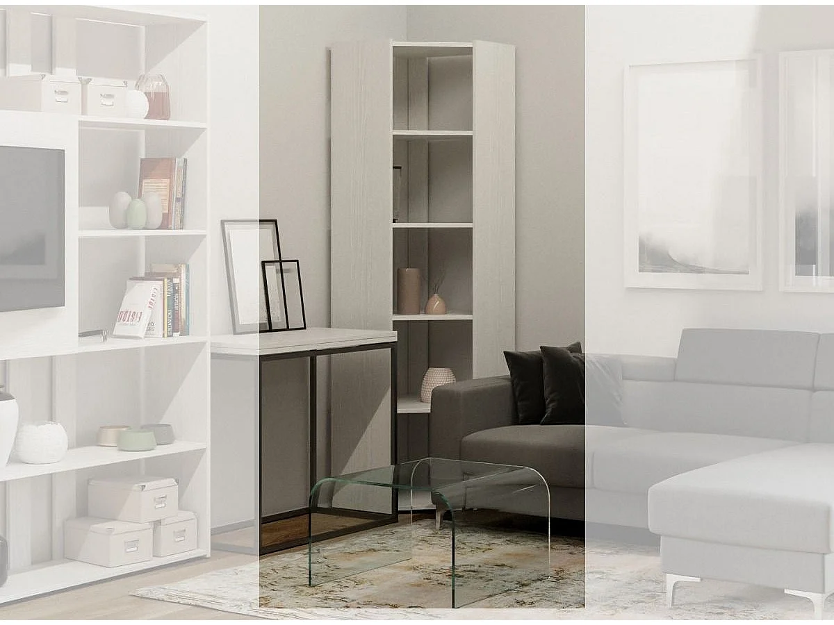 Bibliothèque d'angle 5 niveaux frêne blanc Kalo A L 60cm